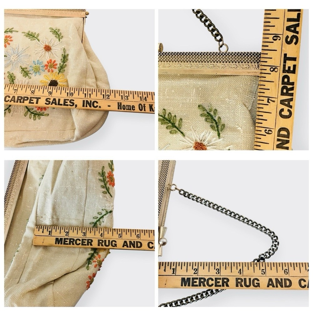 Vintage Crewel Floral Embroidery Bag Gold‎ Frame Needlepoint Off White Clutch - Picture 12 of 12
